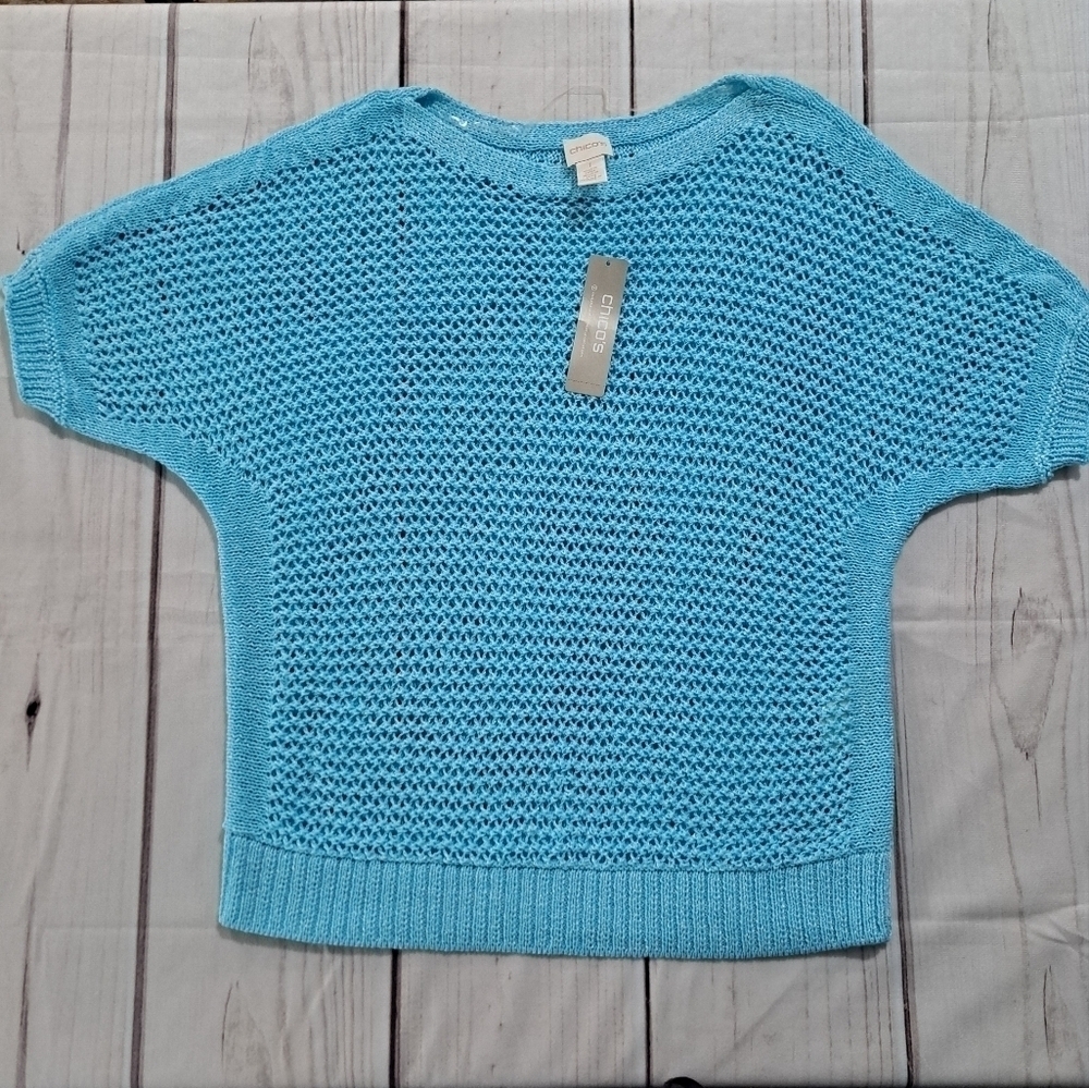Chico's Size 1 Open Knit Short Sleeve Top
